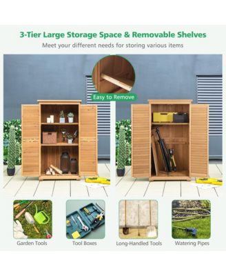Outdoor Fir Wood Storage Shed Garden Tool Cabinet Locker Tall Vertical Organizer