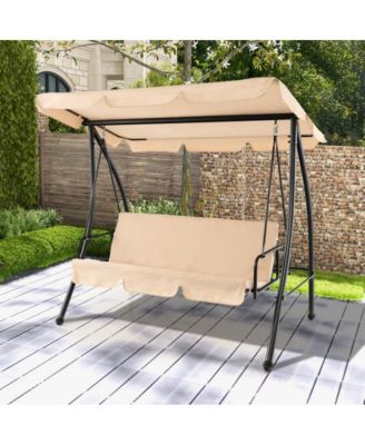 2-Seat Outdoor Convertible Swing Chair with Flat Bed and Adjustable Canopy