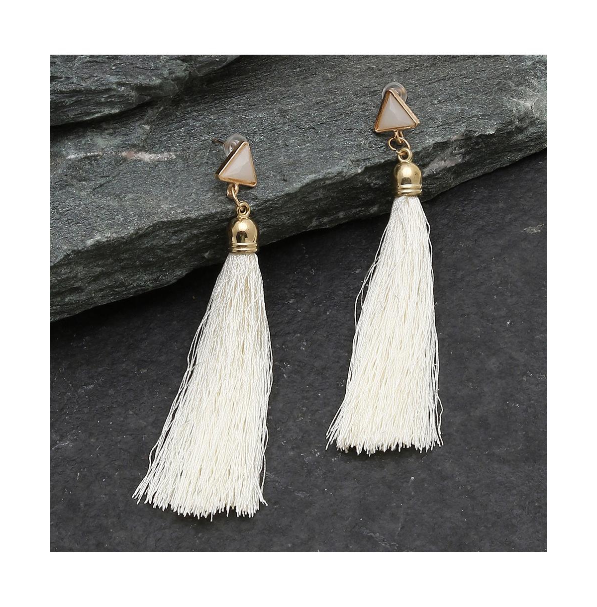 Sohi Women's White Tassel Drop Earrings In White