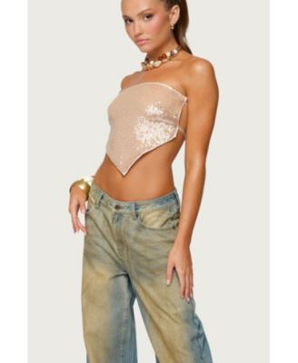 Women's Sequin Backless Triangle Strapless Top