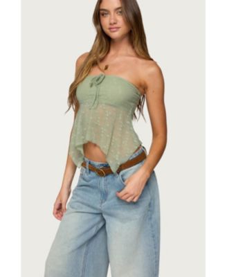Women's Embroidered Sheer Strapless Top
