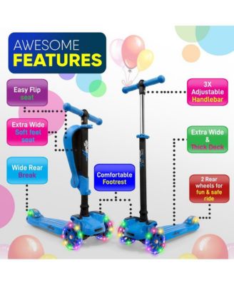3-Wheeled Scooter for Kids - Wheel LED Lights, Adjustable Lean-to-Steer Handlebar, and Foldable Seat - Sit or Stand Ride