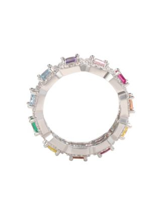 Suzy Levian Sterling Silver Rainbow Cubic Zirconia Princess Cut Eternity Band