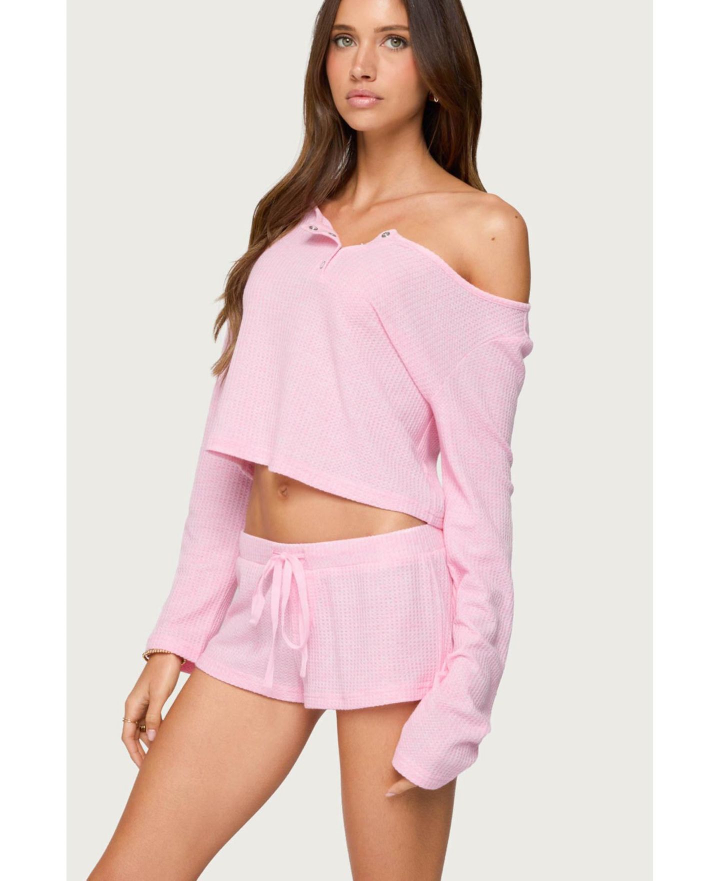 Женский топ Edikted Teddy Cropped Waffle, цвет: Светлый розовый — фото 4