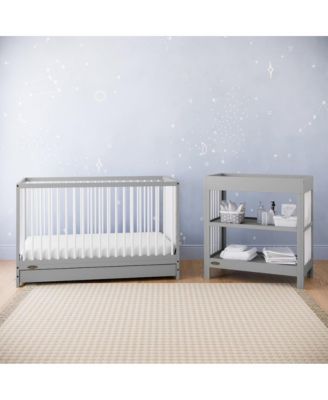 29.33" Pine Wood Teddi 5-in-1 Convertible Crib with Drawer Pebble Gray & White Baby Bed for Nursery