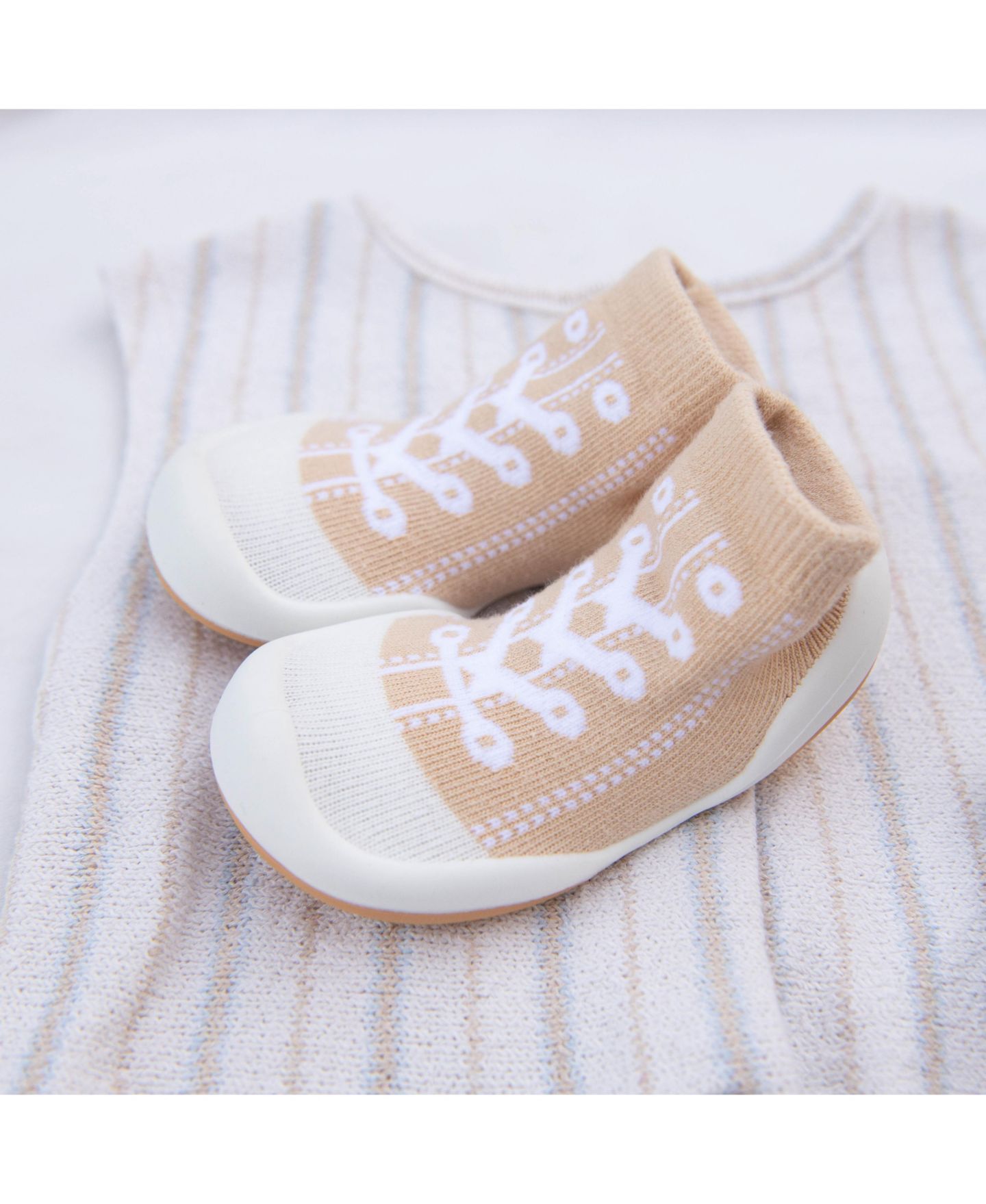 Кроссовки Komuello First Walk Sock Shoes Sneakers - Beige для малышей — фото 10