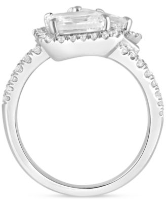 Lab Grown Diamond Emerald-Cut & Round Bypass Halo Ring (3-3/4 ct. t.w.) in 14k White Gold