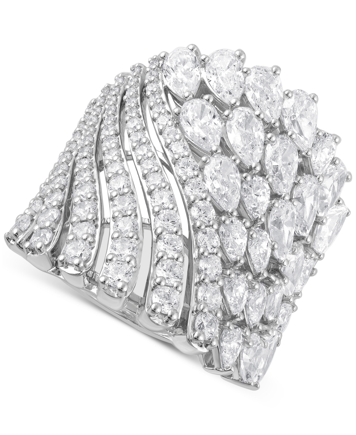 Lab Grown Diamond Pear & Round Multirow Statement Ring (5 ct. t.w.) in 14k White Gold - White Gold