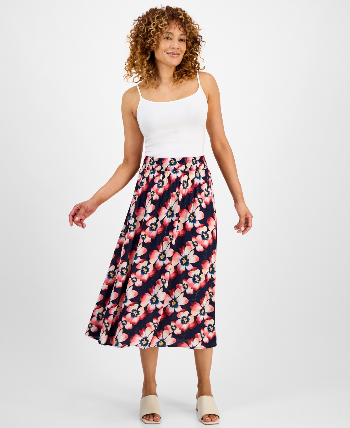 Jm Collection Women's Printed Jacquard Midi Skirt, Macy's Exclusive In Blue