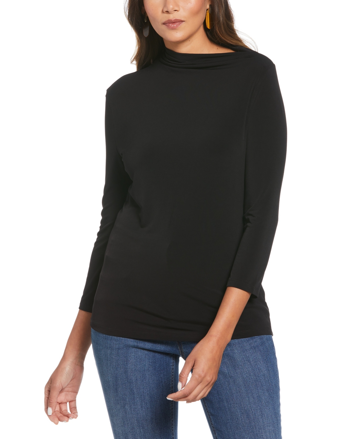Petite Draped Knit 3/4 Sleeve Top - Winetasting