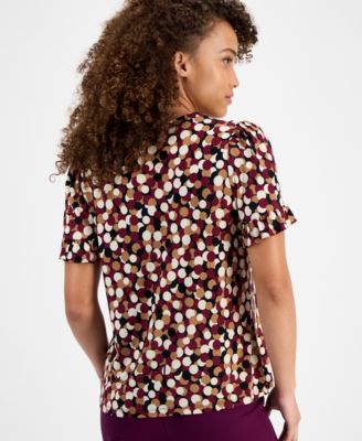 Petite Short-Sleeve Dot-Print Shirt