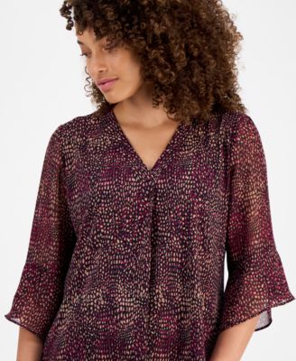Petite Printed 3/4-Sleeve Blouse