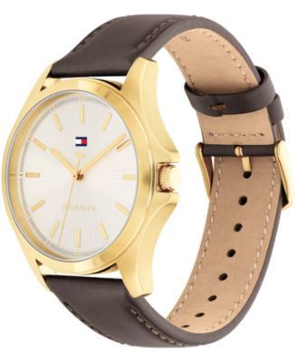 Men's Quartz Dark Brown Leather Strap Watch, 42mm