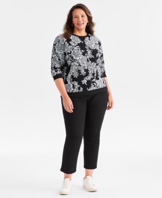 Plus Size Holiday Floral Long-Sleeve Sweatshirt, Macy's Exclusive 