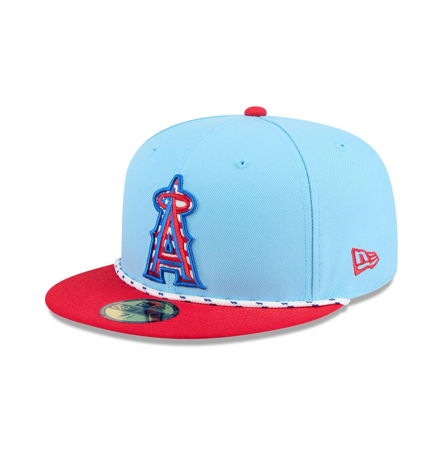 Мужская кепка New Era Light Blue/Red Los Angeles Angels 2025 Fourth of July 59FIFTY Fitted Hat — фото 1