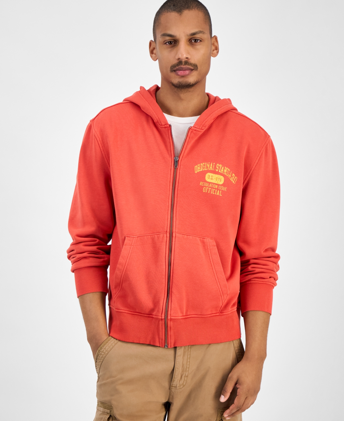Sun + Stone Men's Graphic Zip Hoodie, Macy's Exclusive In Orange
