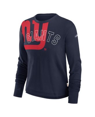 Women's Navy New York Giants Layered Logo Cropped Long Sleeve Fashion T-Shirt