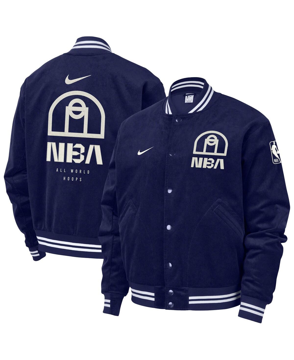 Men's Blue Nba All World Hoops Team 31 Trend Corduroy Full-Snap Bomber Jacket - Blue