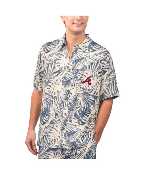 Мужская рубашка Margaritaville Navy Atlanta Braves Monstera Print Party Button-Up