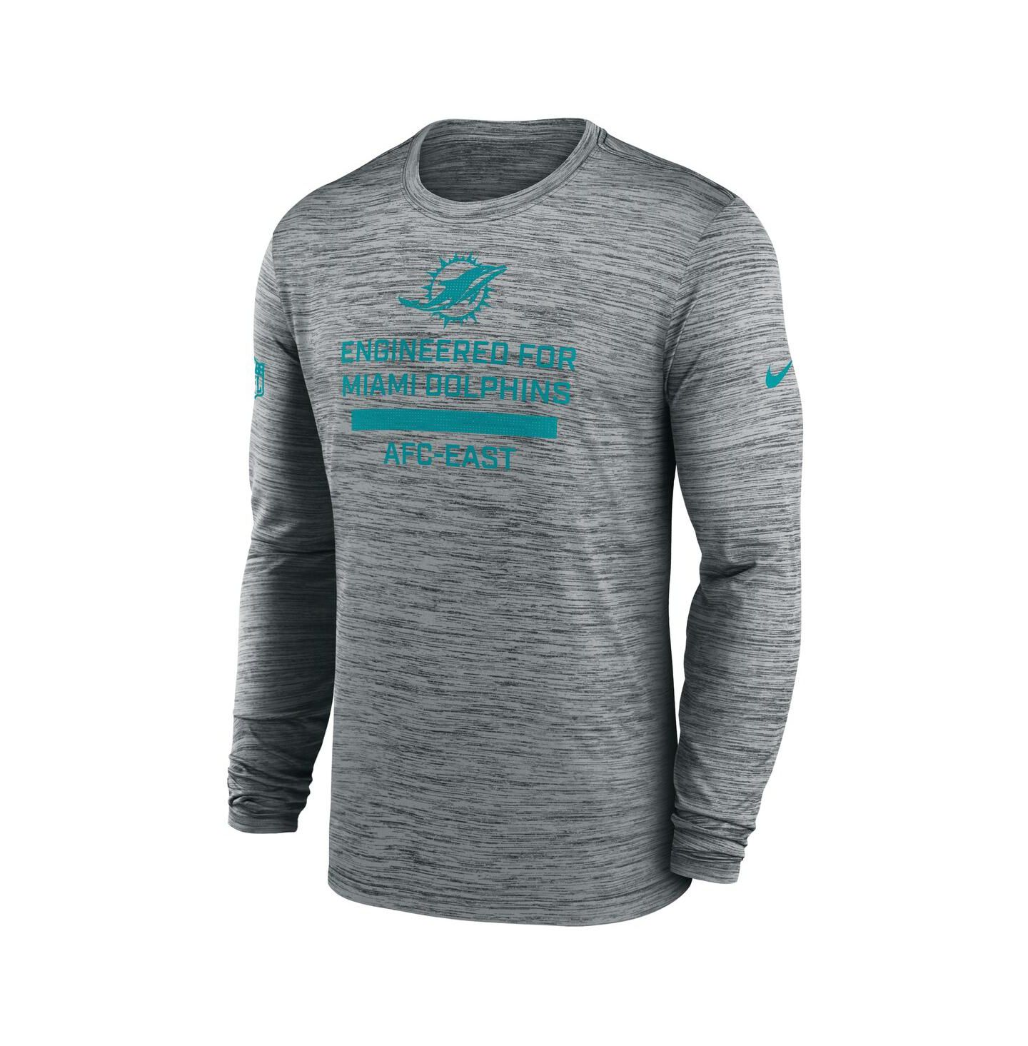 Мужская футболка Nike Gray Miami Dolphins Sideline Velocity Performance Long Sleeve — фото 2