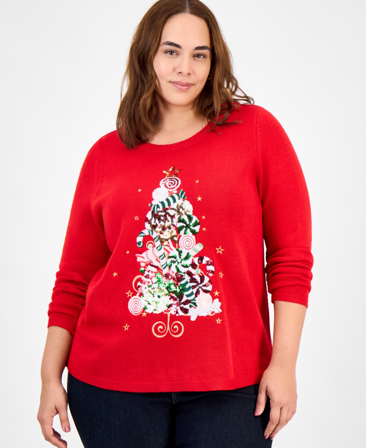 Holiday Lane Plus Candy-Tree Crewneck Sweater
