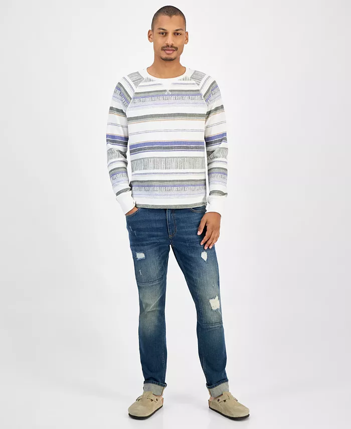 Men's Striped Waffle-Knit Thermal Shirt - thumbnail 2