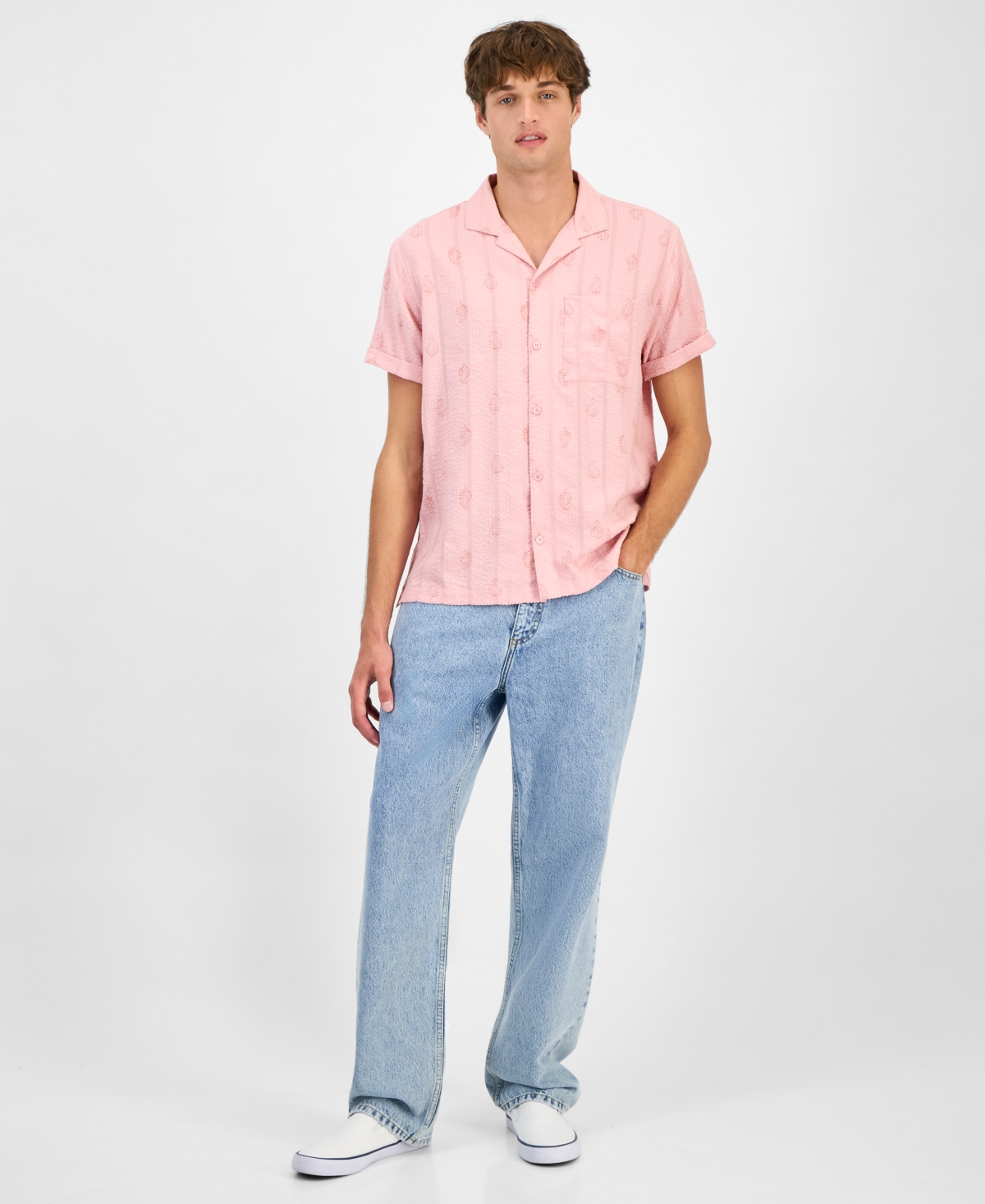 Sun + Stone Men's Seersucker Camp Shirt, Macy's Exclusive In Pink