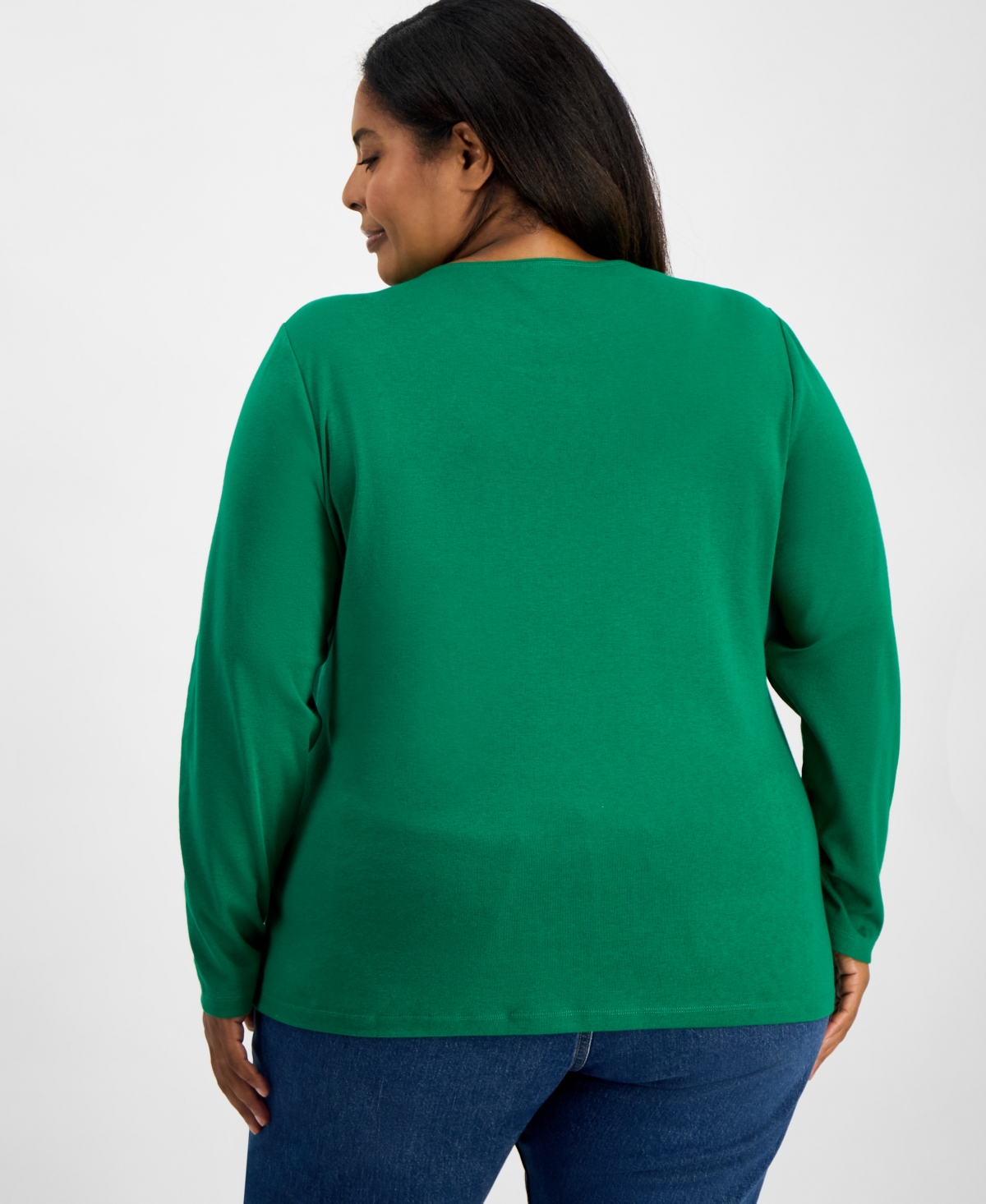 Holiday Lane Plus Size Candy Cane Long-sleeve T-shirt, Macy's Exclusive In Green