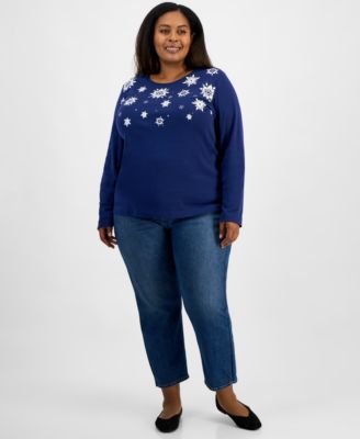 Plus Size Snowflake Graphic Long-Sleeve T-Shirt, Macy's Exclusive
