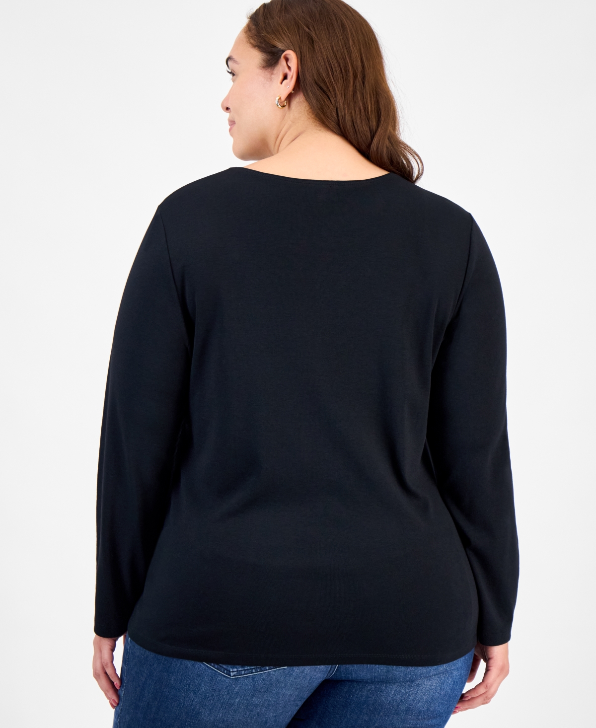 Holiday Lane Plus Size Fa La La La Long-sleeve T-shirt, Macy's Exclusive In Black