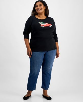 Plus Size Holiday Truck Long-Sleeve T-Shirt, Macy's Exclusive
