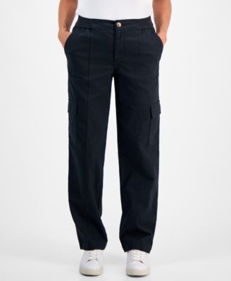 Petite Knit-Waist Cargo-Pocket Utility Pants
