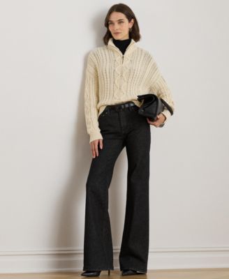 Women's Aran-Knit Cotton Quarter-Zip Pullover