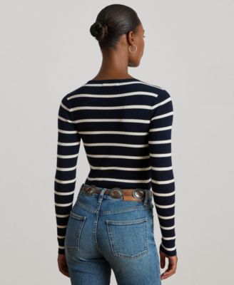 Women's Striped Rib-Knit Crewneck Sweater