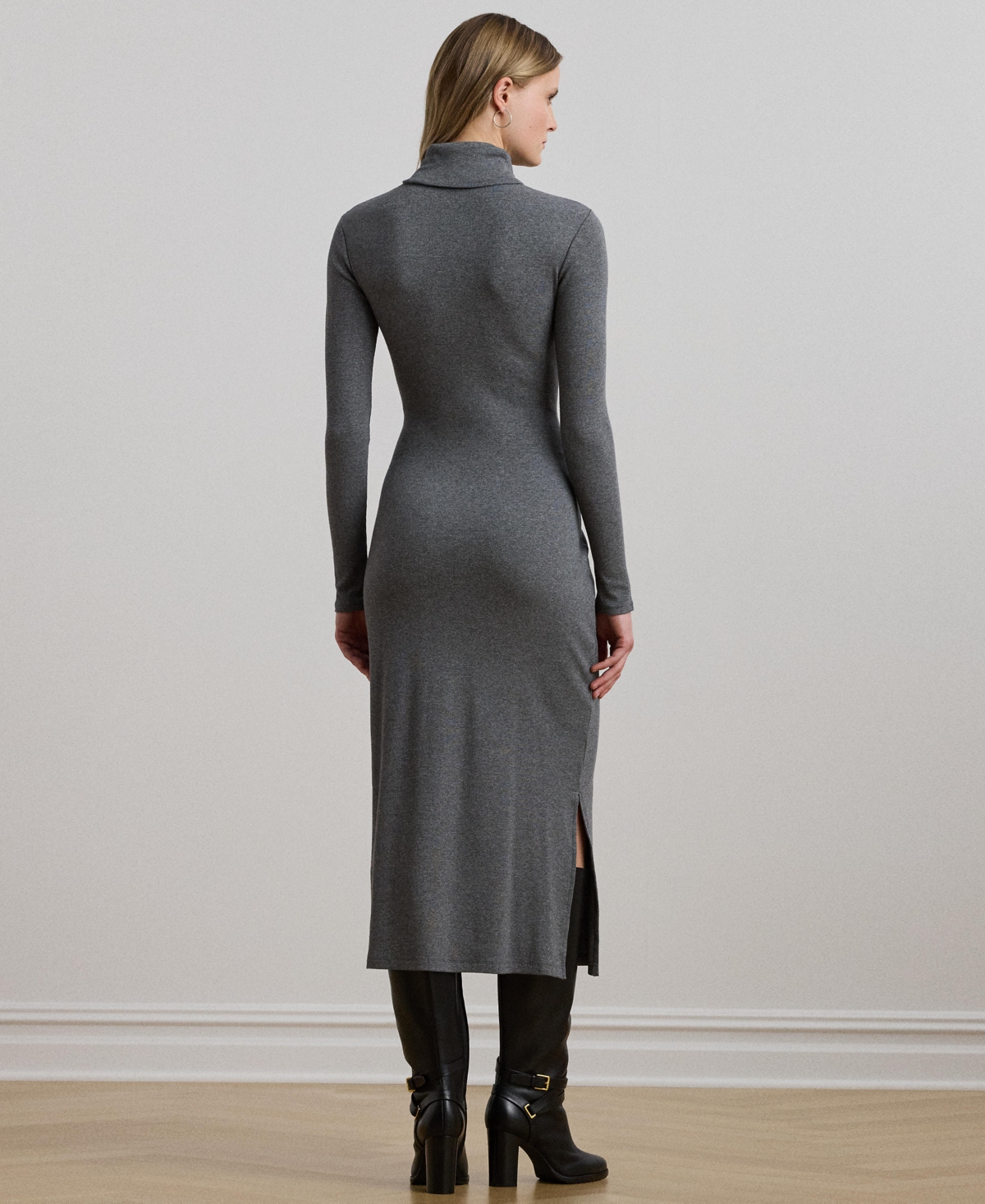Ralph Lauren Women's Tie-front Turtleneck Dress In Gray