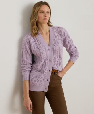 Lauren Ralph Lauren - Women's Pointelle Wool-Blend V-Neck Cardigan
