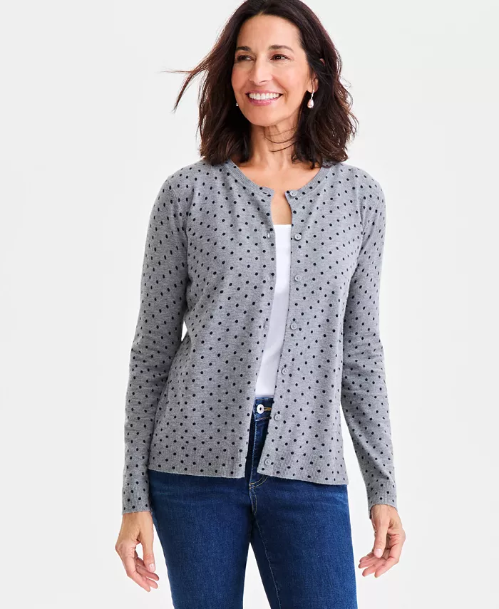 Women's Printed Crewneck Button-Front Cardigan - thumbnail 3