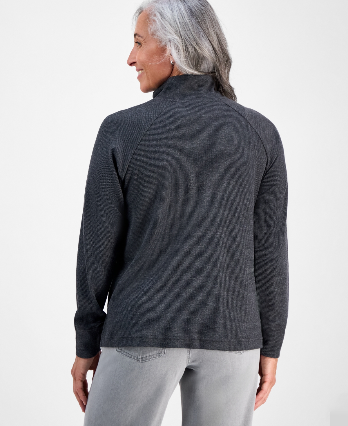 Style & Co Petite Heathered Waffle-knit Half-zip Sweatshirt, Macy's Exclusive
