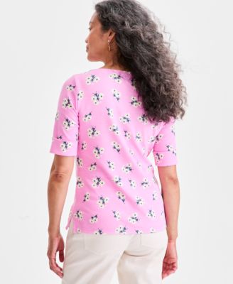 Petite Floral Chintz Boat-Neck Elbow-Sleeve Top, Macy's Exclusive