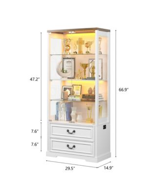 66" Glass Door Display Cabinet with Motion Sensor LED Light