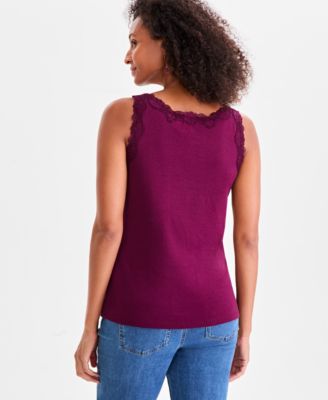 Women's Lace-Trim Cotton Tank Top, Exclusively at Macy's