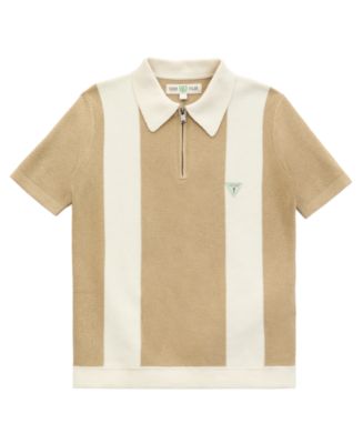 GUESS Big Boys Stripe Quarter Zip Polo Shirt - Macy's