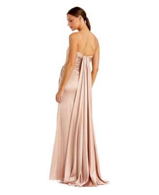 Women's Strapless Charmeuse Wrap Gown With Cutout Detail