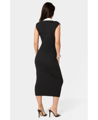 Women's Colorblock Rib Column Dress with Collar