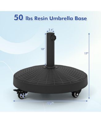 50 LBS Patio Wicker Style Resin Umbrella Base Stand Heavy Duty with Wheels
