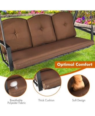Outdoor 3-Seat Porch Swing with Adjust Canopy and Cushions