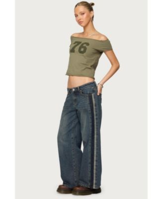 Womens Contrast Panel Low Rise Jeans