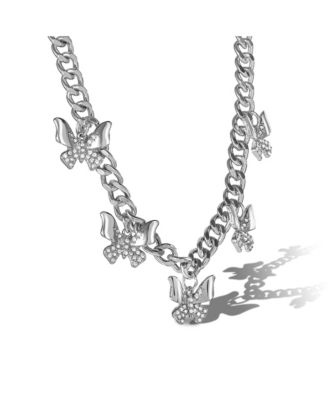 Silver-Tone Butterfly Charm Curb Chain Necklace