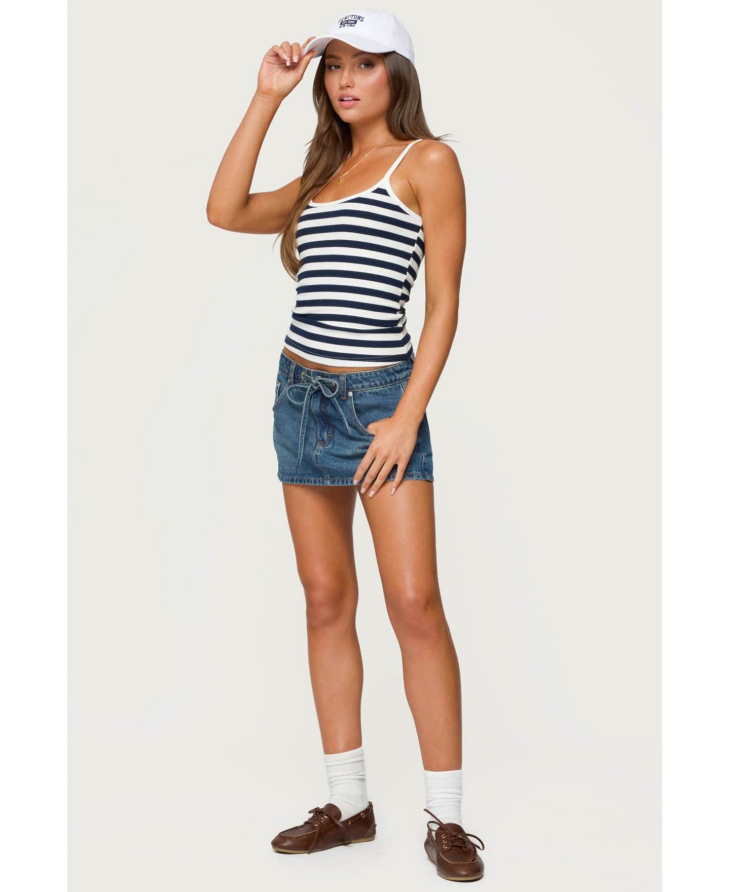 Женский топ Edikted Bailee Striped Ribbed, цвет: Тёмно-синий белый — фото 2