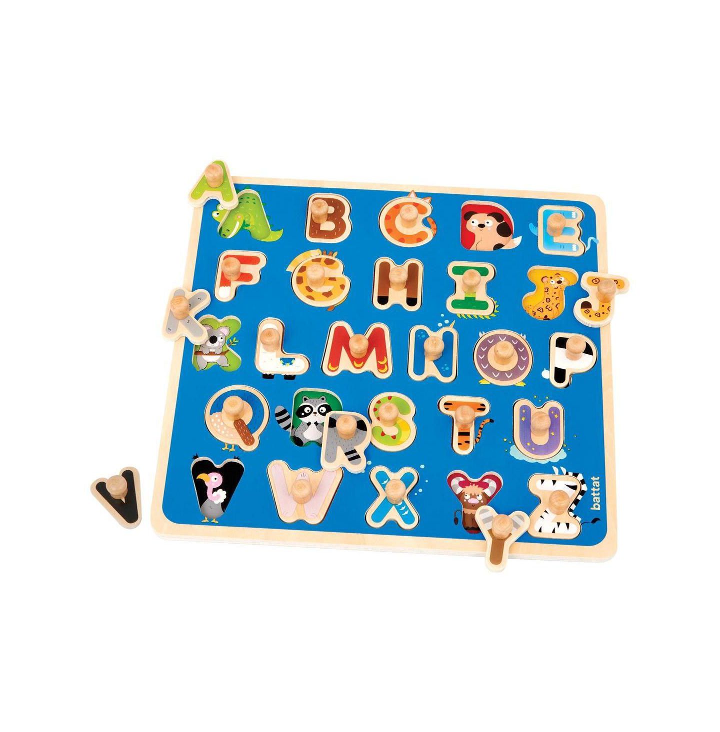 Детские игрушки Battat Puzzle n' Learn Wooden Alphabet and Numbers & Shapes Peg Puzzles, 2-Piece Set, Ages 2+, цвет: Assorted Pre-Pack — фото 4
